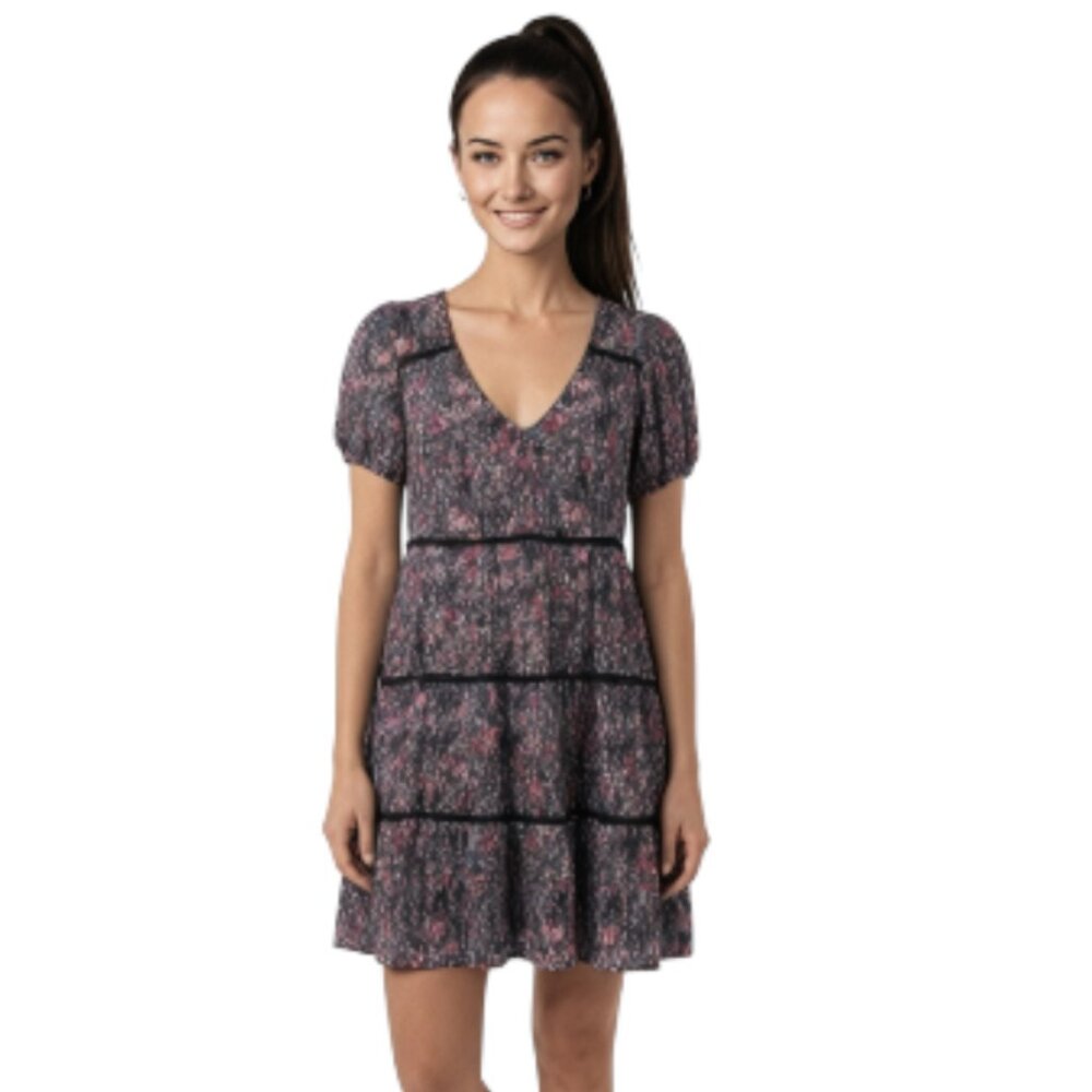 Wild Fable XS Ditsy Floral V Neck Short Sleeve Tiered Babydoll dress